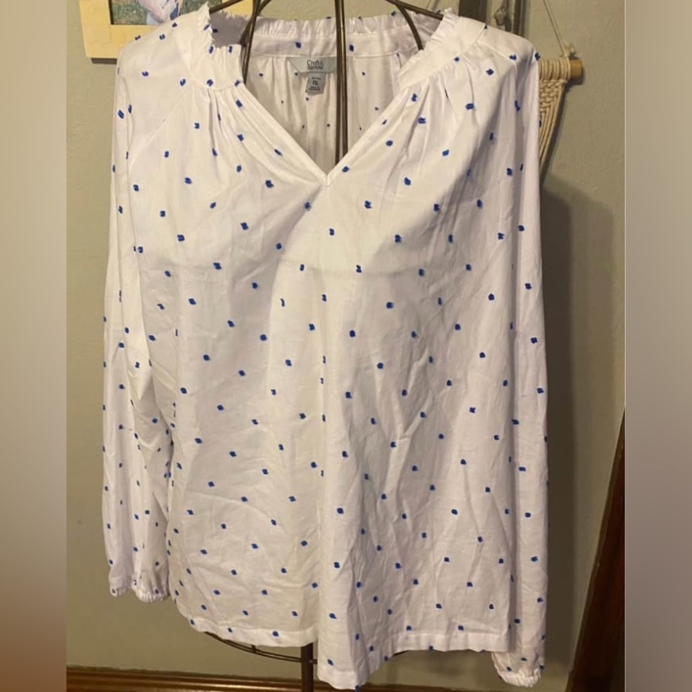 Croft & Barrow White Blouse with Blue Dots